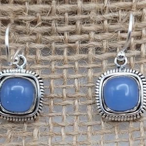 Chalcedony Squares 925 Sterling Silver Dangle Earrings